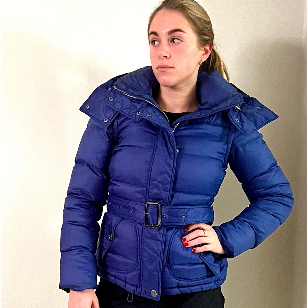 Burberry Brit Jet Blue Belted Puffer with removable sleeves AUTHENTIC